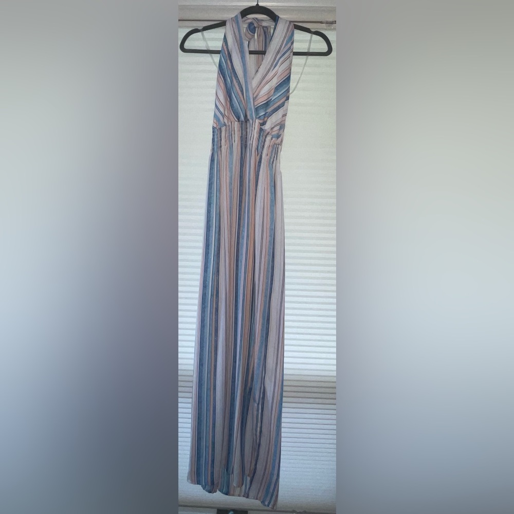 NWT GILLI WOMENS MAXI DRESS LONG STRIPED HALTER TIE NECK COASTAL SUMMER LARGE